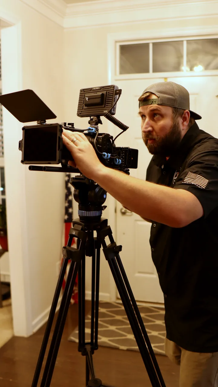 Brian, CapnMedia's founder, framing a shot on a cinema camera rig